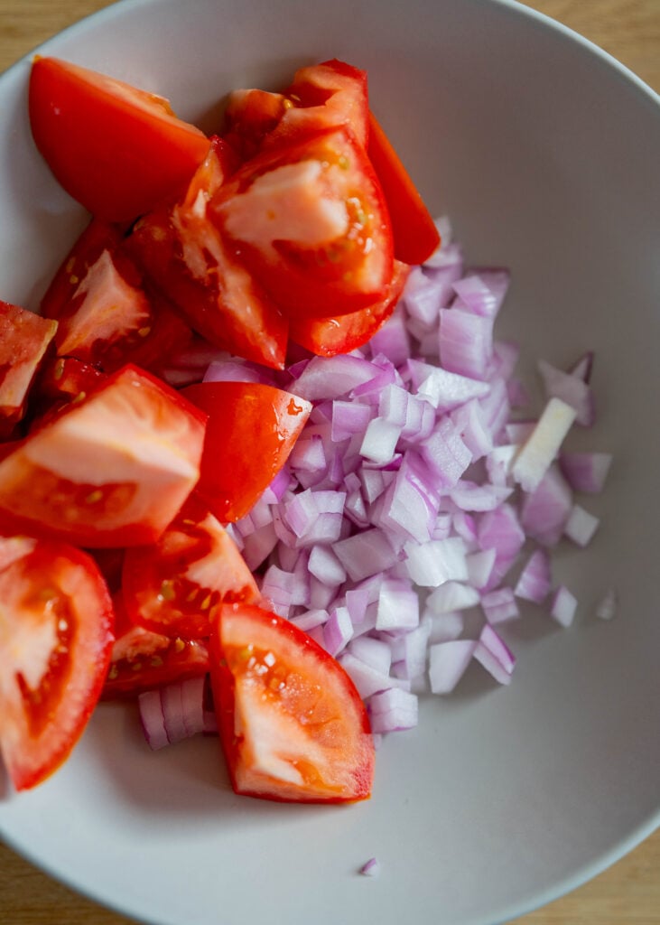 chopped tomatoes and onion