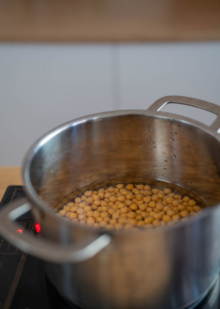 cooked chickpeas in pot
