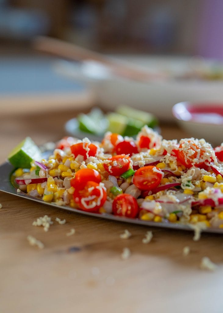 side view of esquites salad