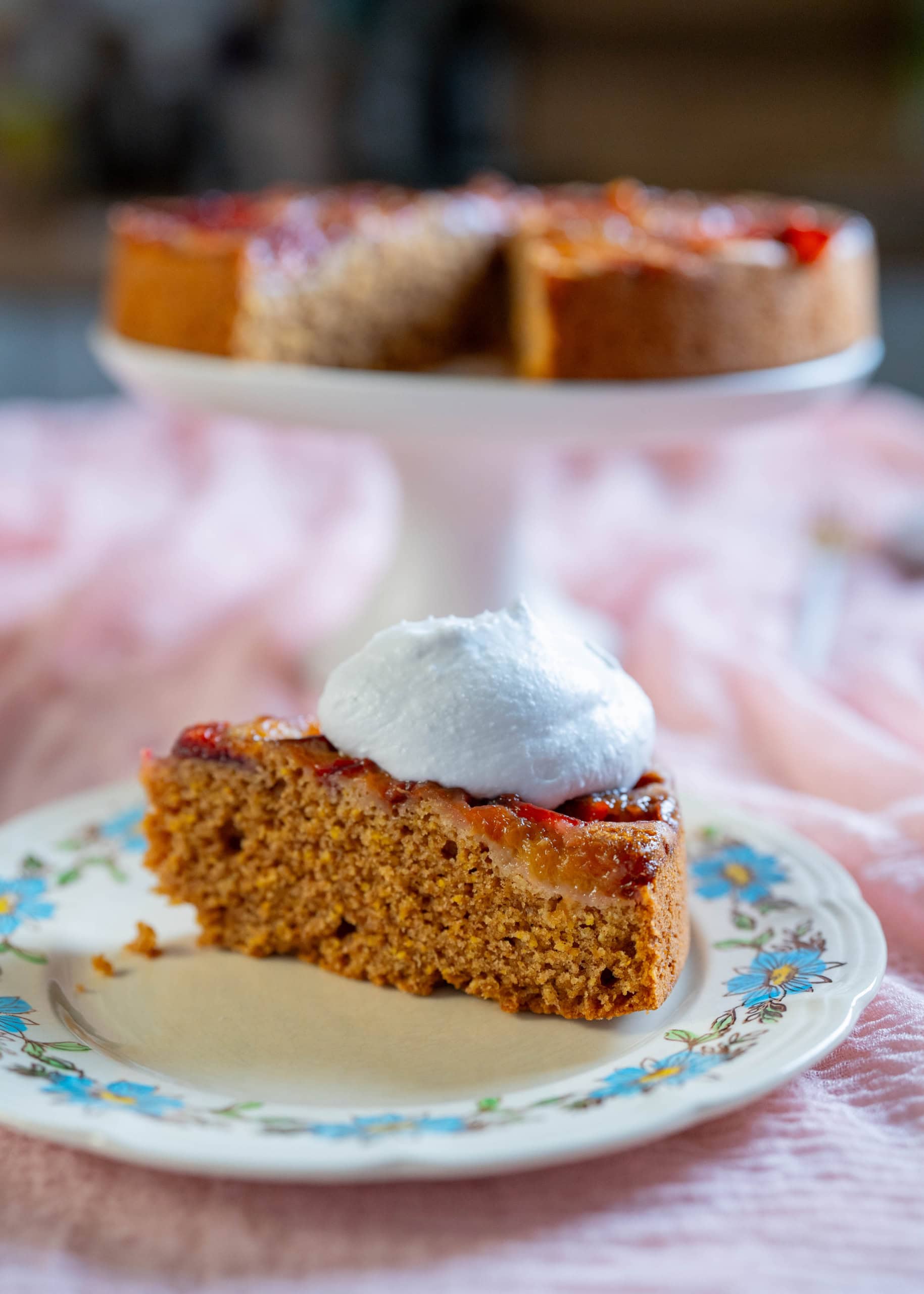 Plum upside down cake slice