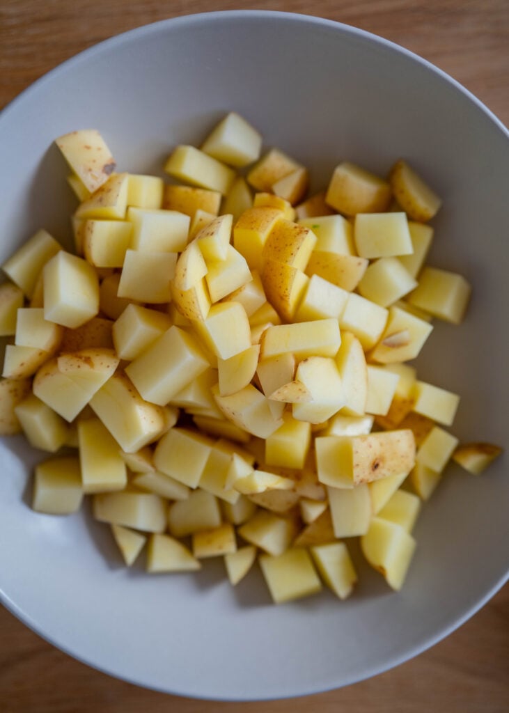 bowl of chopped potatoes
