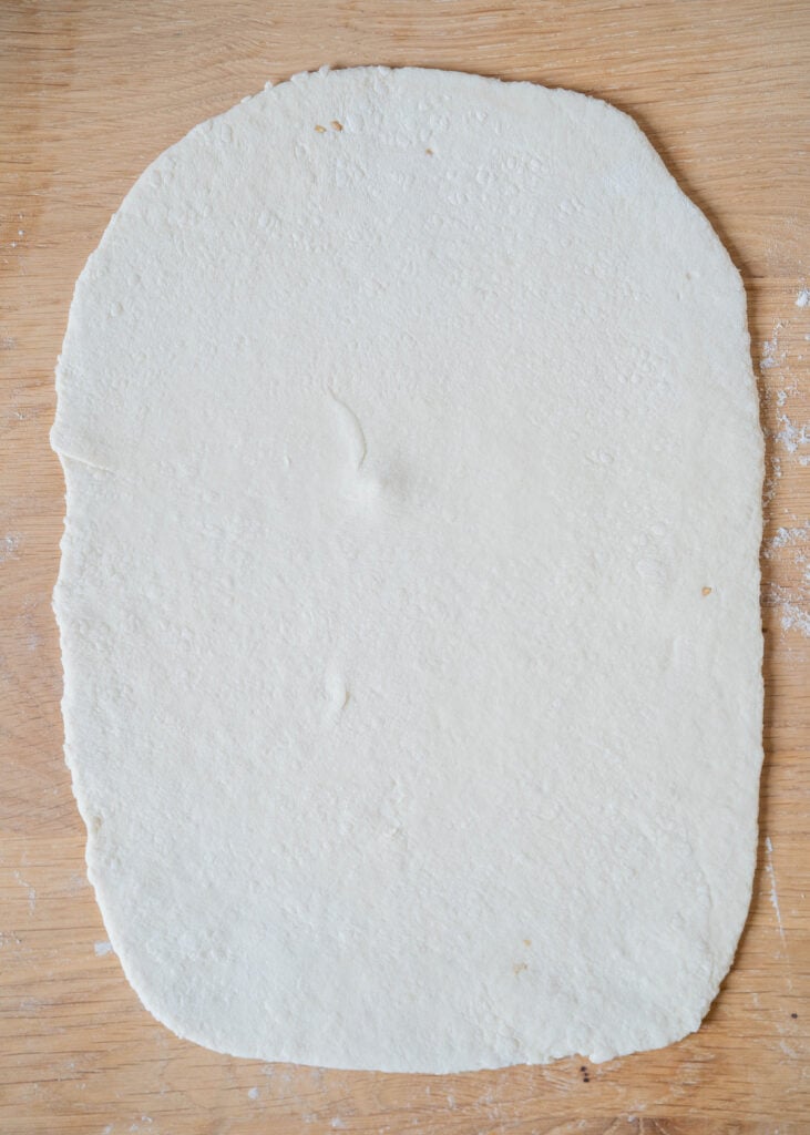 dough rolled out into rectangle - approx 1/4" thick