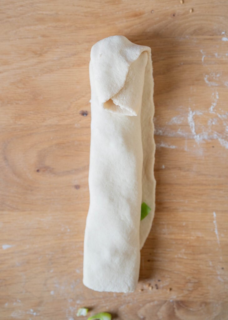 first fold short way of dough layers