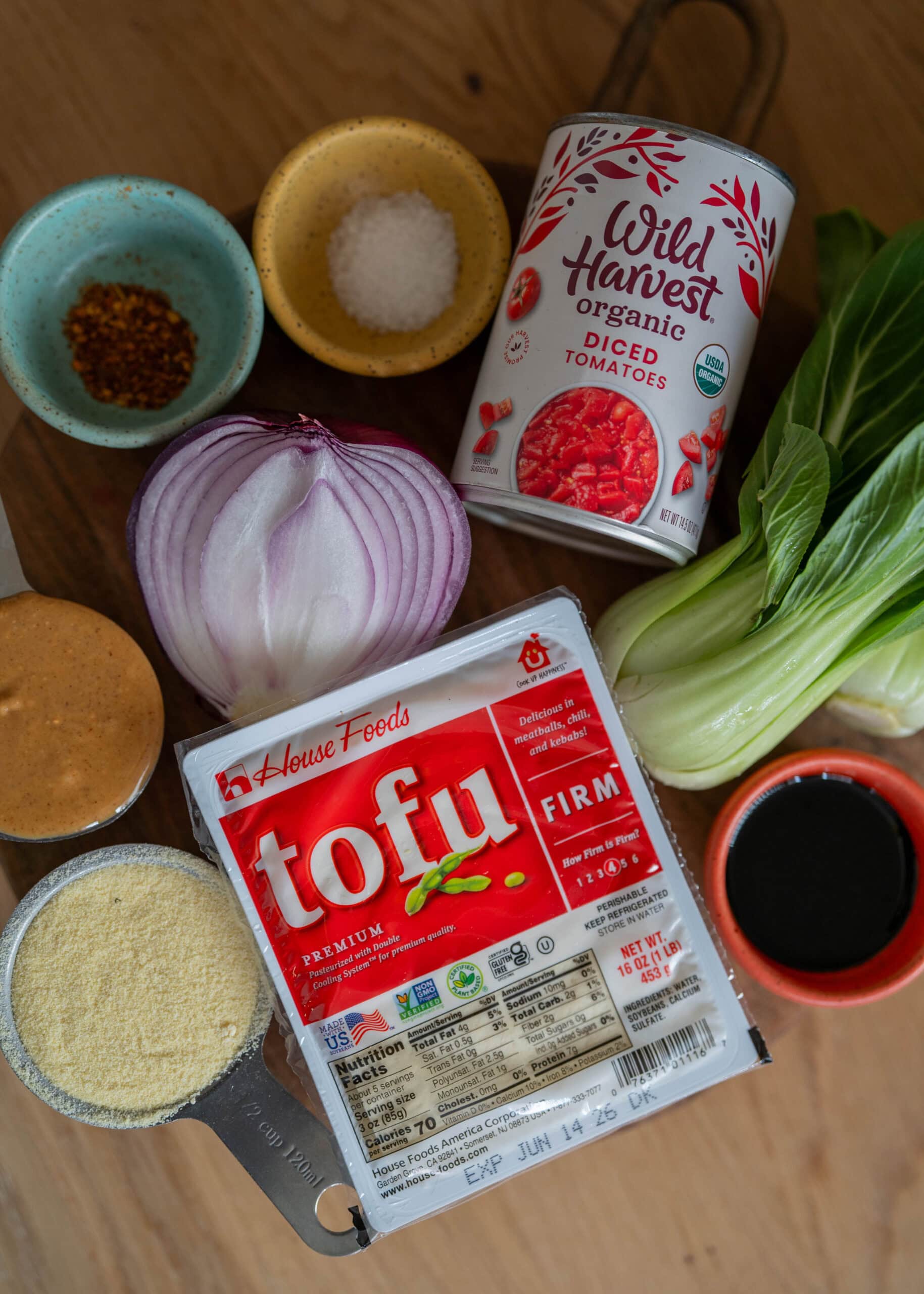 spicy peanut butter tofu noodles with bok choy ingredients