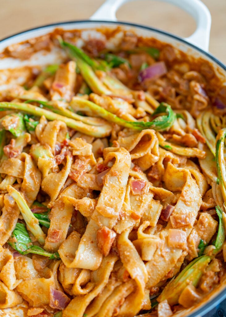 spicy peanut butter tofu noodles with bok choy