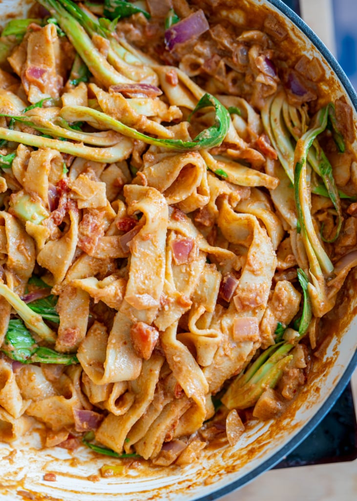 Spicy peanut butter tofu noodles with bok choy