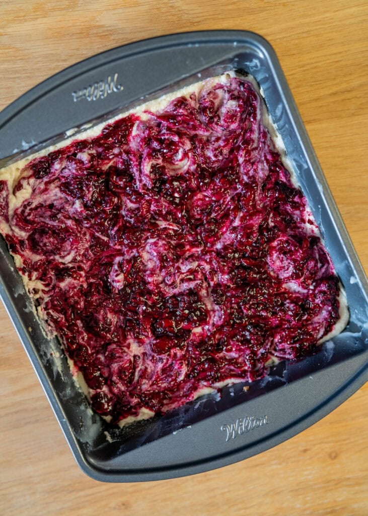 blackberry compote layer on top of cheesecake