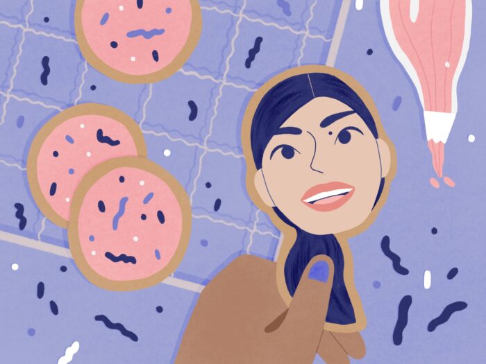illustration of decorated cookies and Jasmine Cho as a cookie