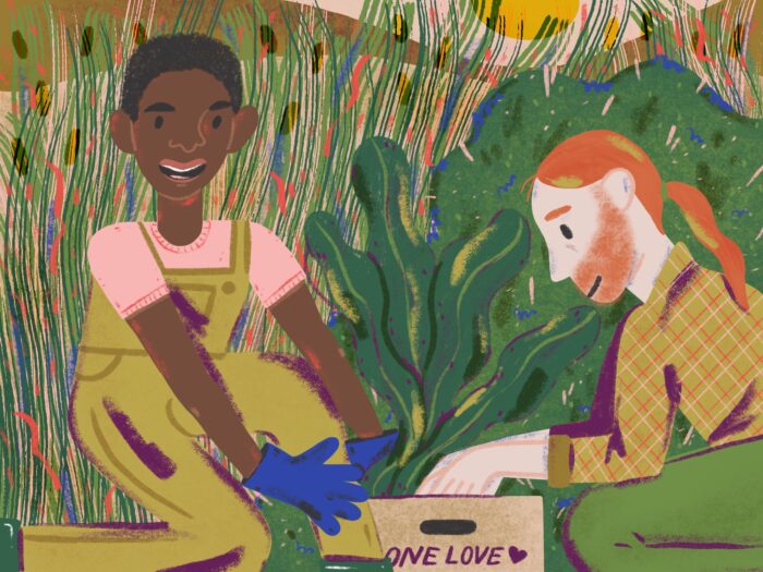 colorful illustration of One Love Garden farmers