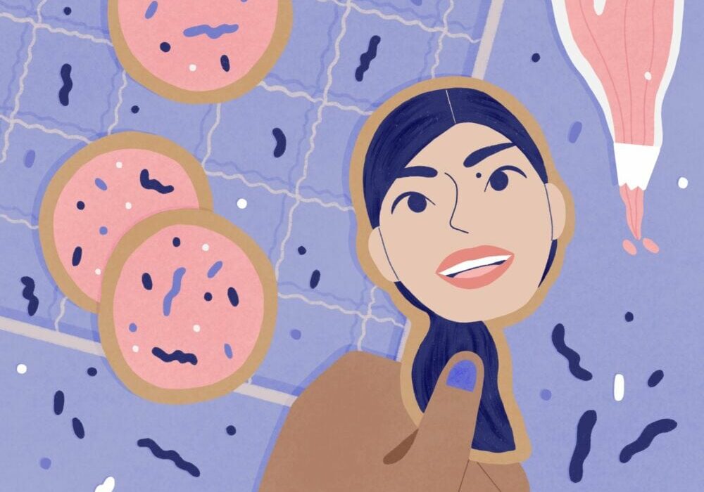 illustration of decorated cookies and Jasmine Cho as a cookie