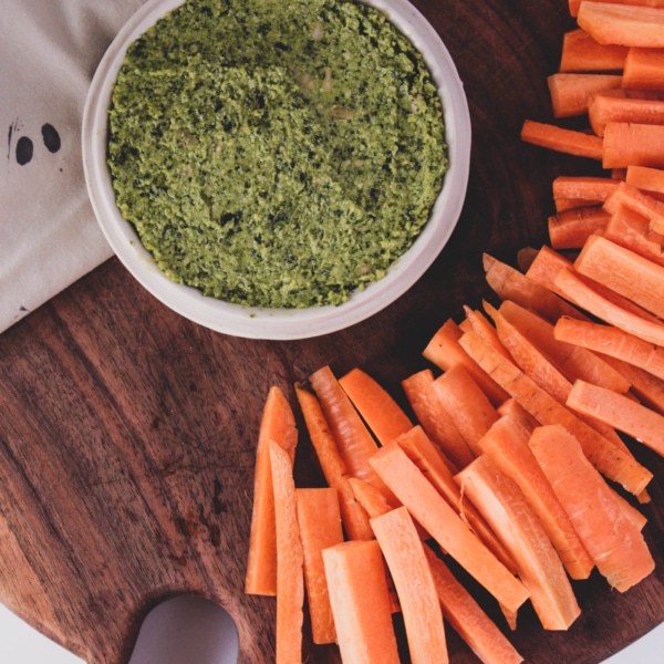carrot top dip with carrots (peels on!)