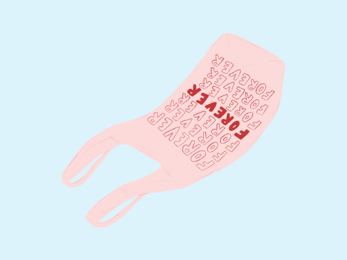 illustrated pink plastic bag with forever repeated 7 times