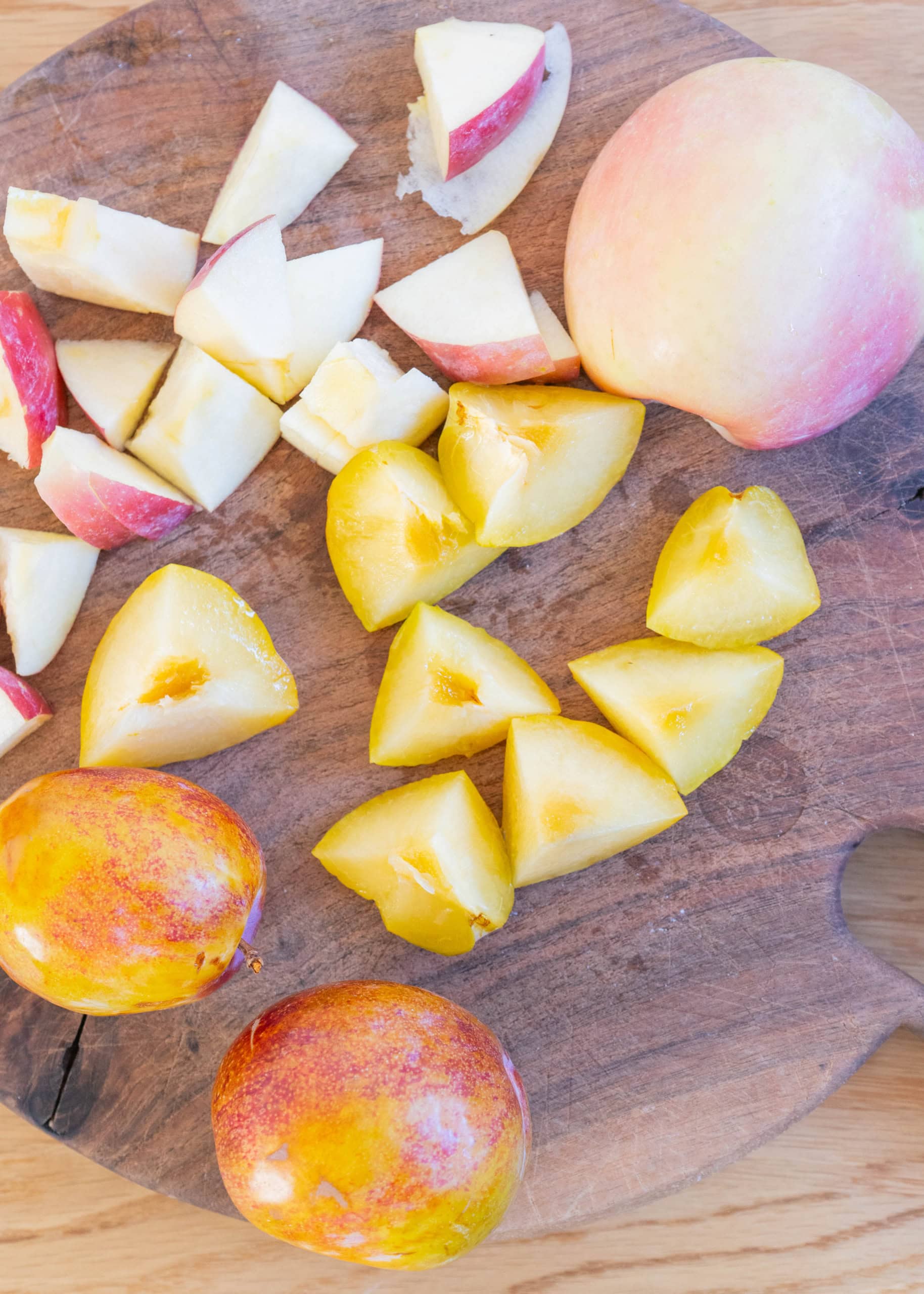 chopped apples and pluots