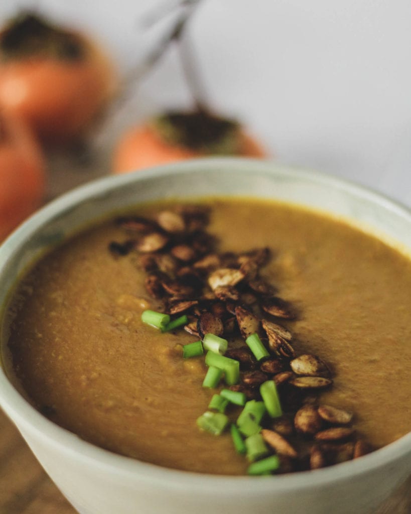 roasted persimmon and butternut squash curried soup
