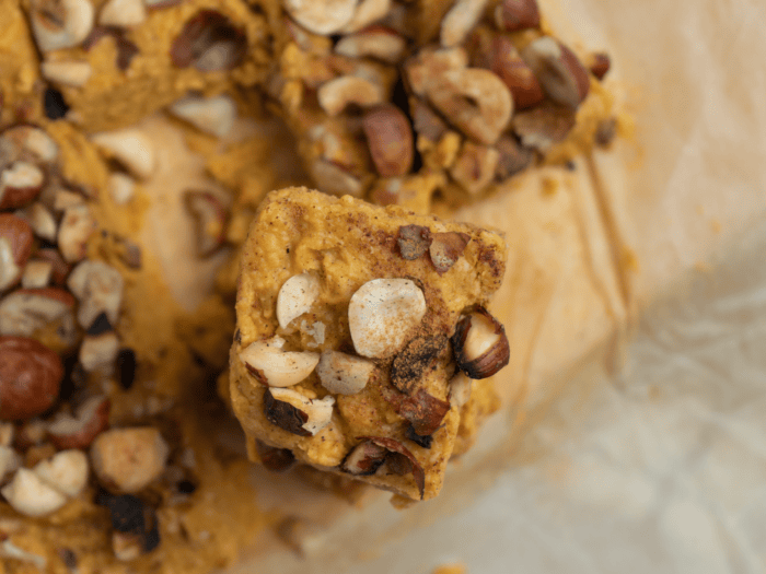 stack of no bake pumpkin fudge