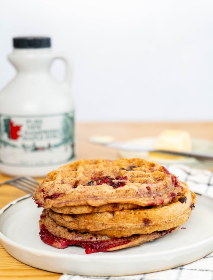 raspberry spelt waffles