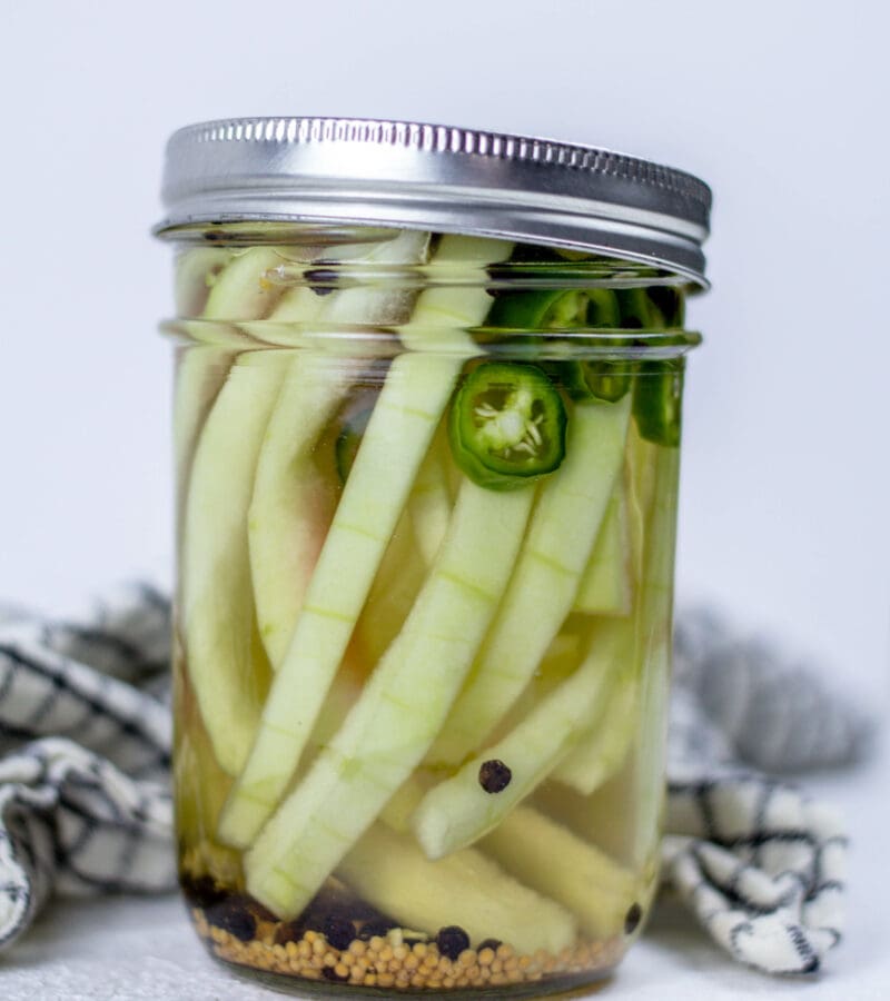 pickled watermelon rinds in a glass jar