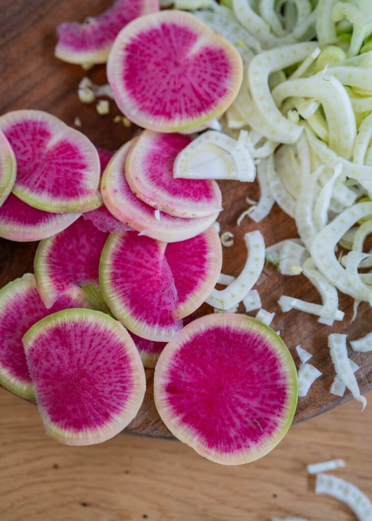 watermelon radish slices